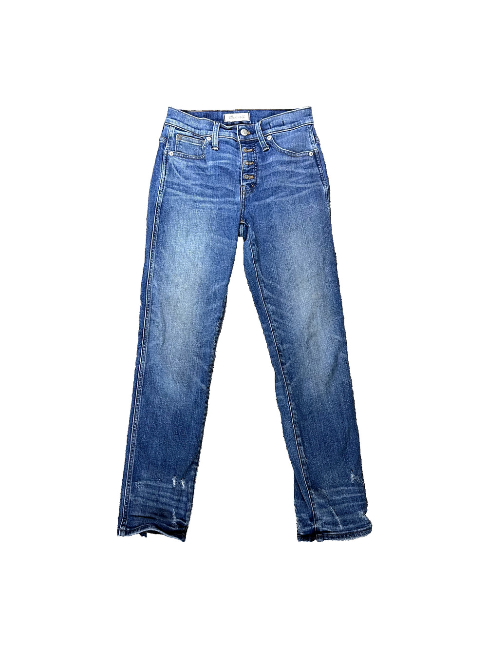 Madewell Jeans Women’s 25 Blue Slim Straight Mid Rise Medium Wash Button Fly